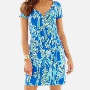 Lilly Pulitzer Palmira Tee Shirt Dress Blue Crush Short Sleeve V-Neck xs